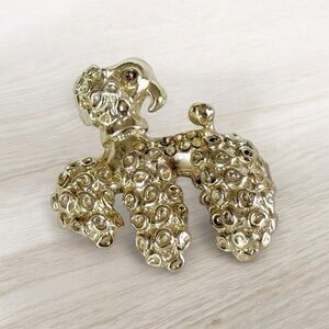 French Poodle Golden Rhinestone Brooch Lapel Pin Vintage Retro Costume Jewelry